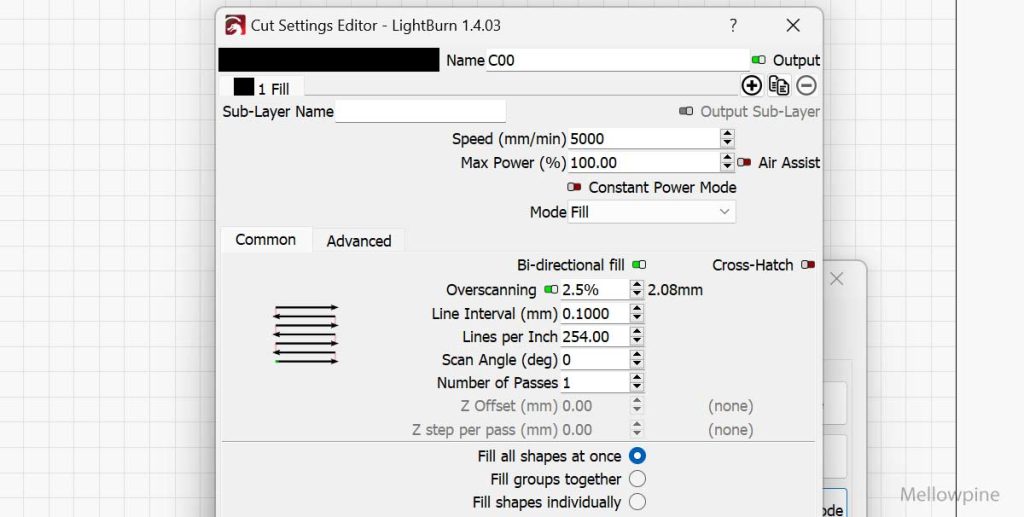 Cut settings editor in LightBurn