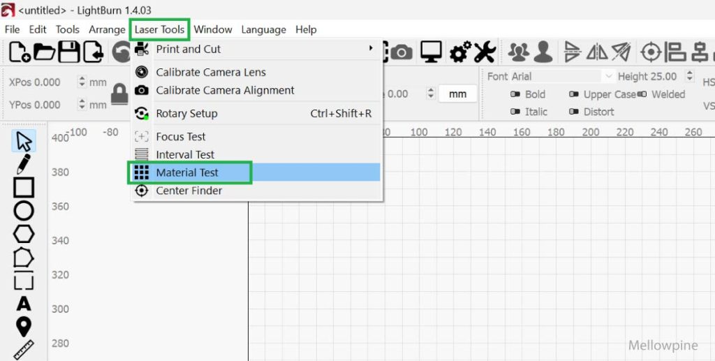 Material test tool in LightBurn