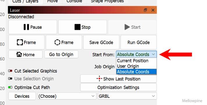 "Start From" setting in LightBurn