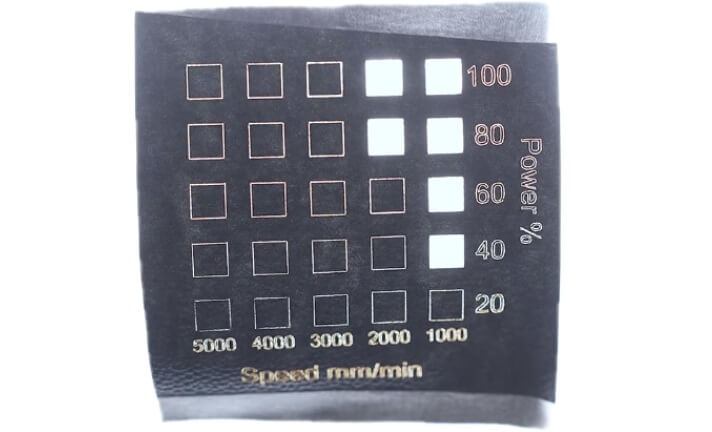 10W Laser cutting test runs on synthetic leather