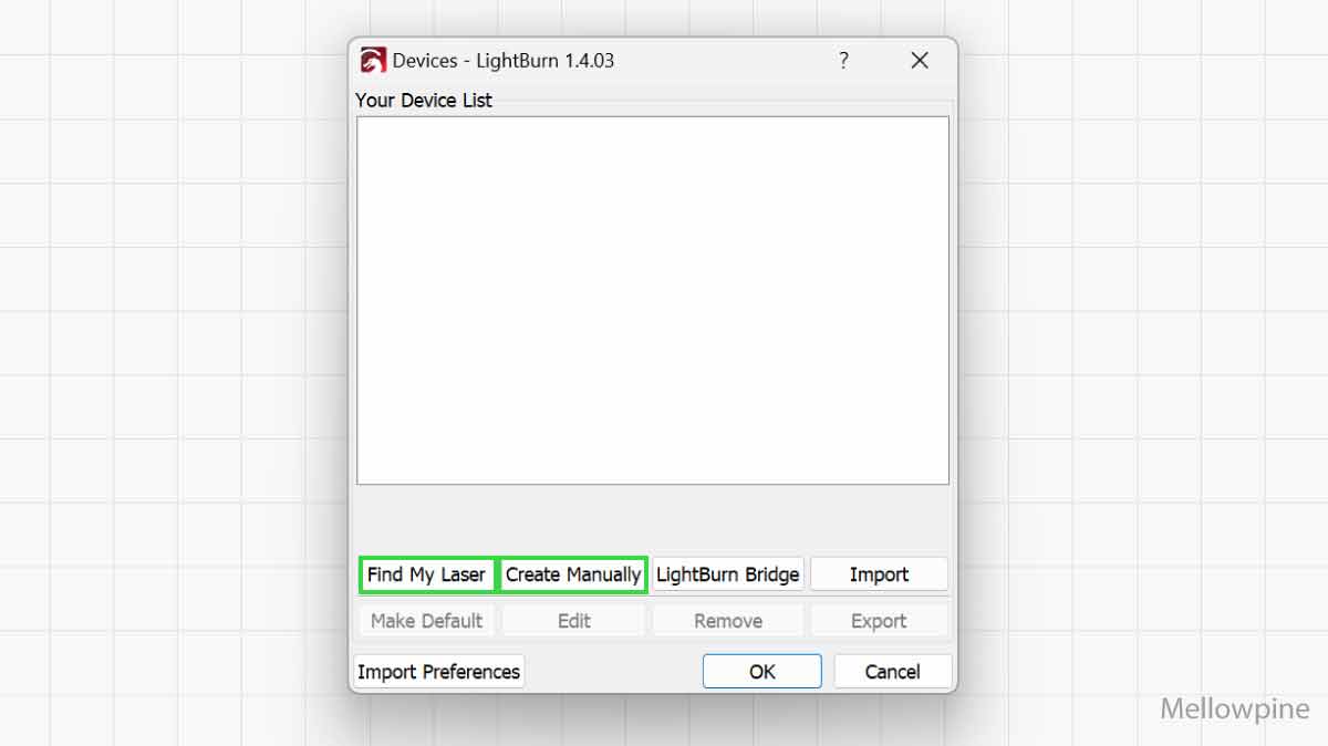 Adding a laser to the LightBurn device list