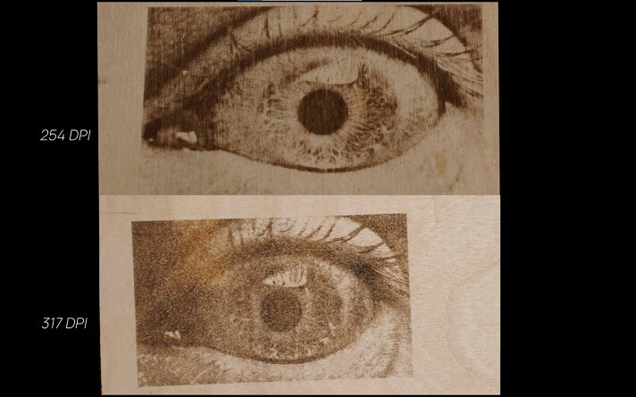 The effect of changing the resolution of a laser engraving
