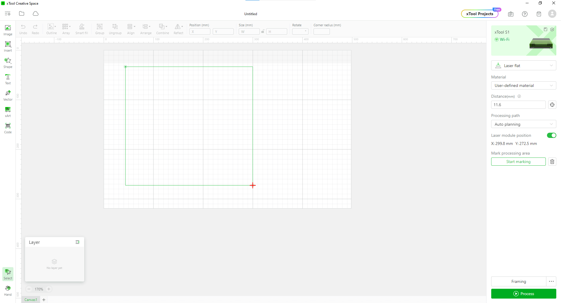 Configuring twin-point positioning on xTool S1 using XCS software