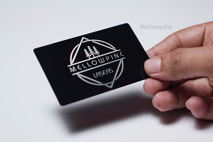 Painted aluminum business card engraved using Ortur Laser Master 3