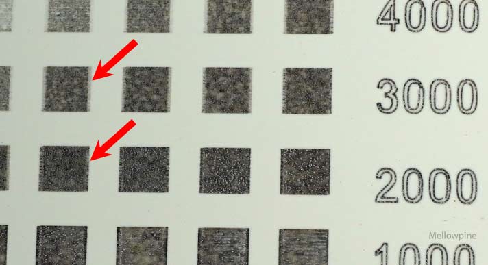 Faded engraving on a power calibration test