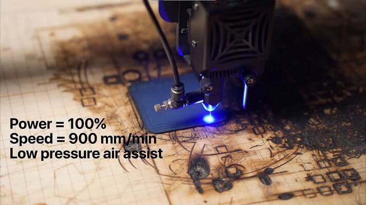 Laser cutting leather workpiece with a 10W laser