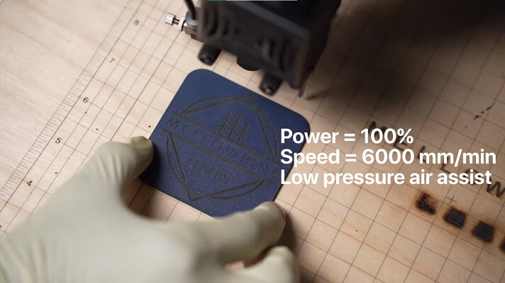 Laser engraved leather workpiece with a 10W laser