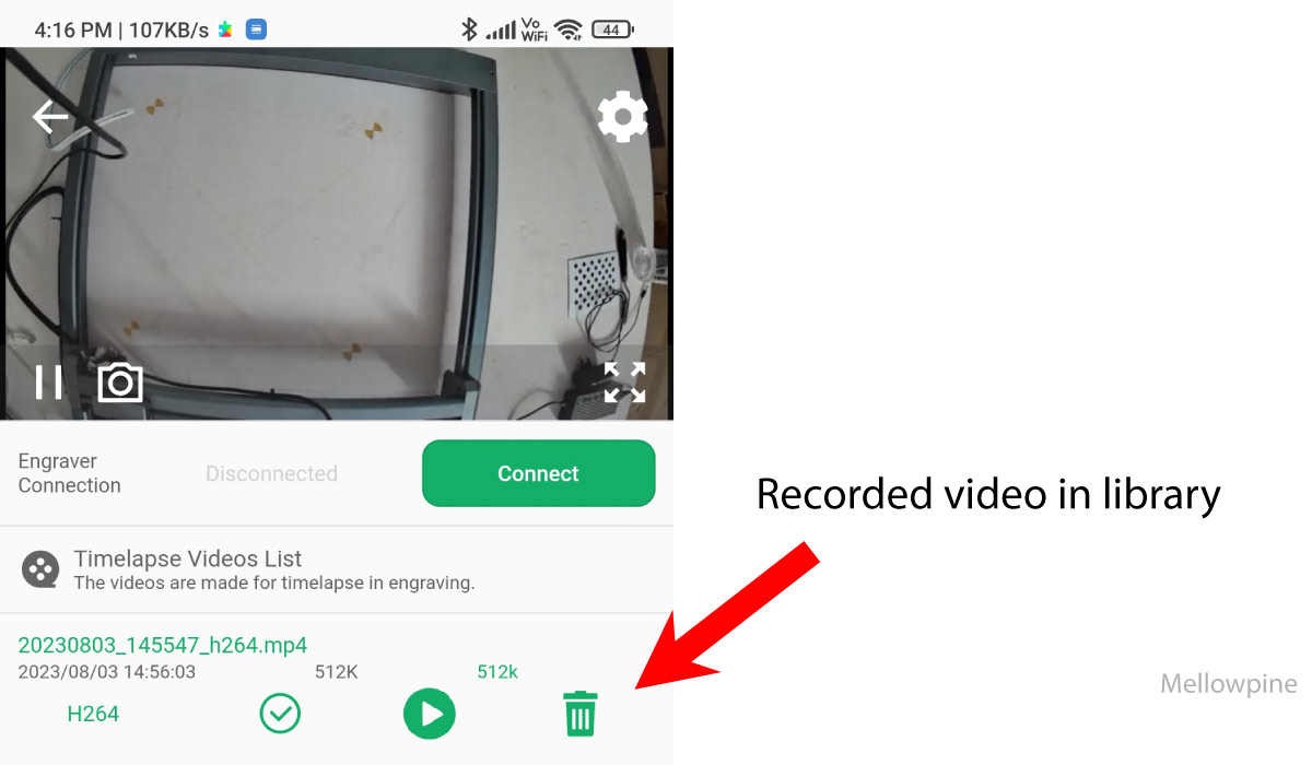 Recorded timelapse video in the library of mobile app