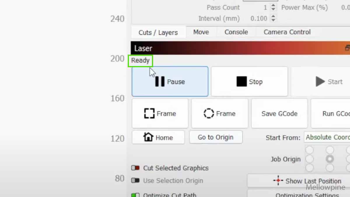 Device status shown in LightBurn