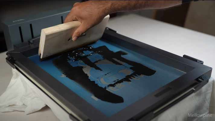 Pressing the ink through the engraved screen