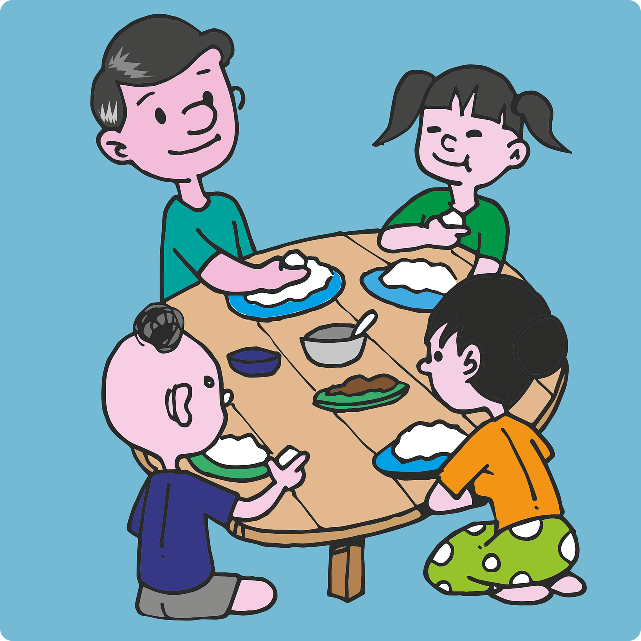 Family gathered around dining table